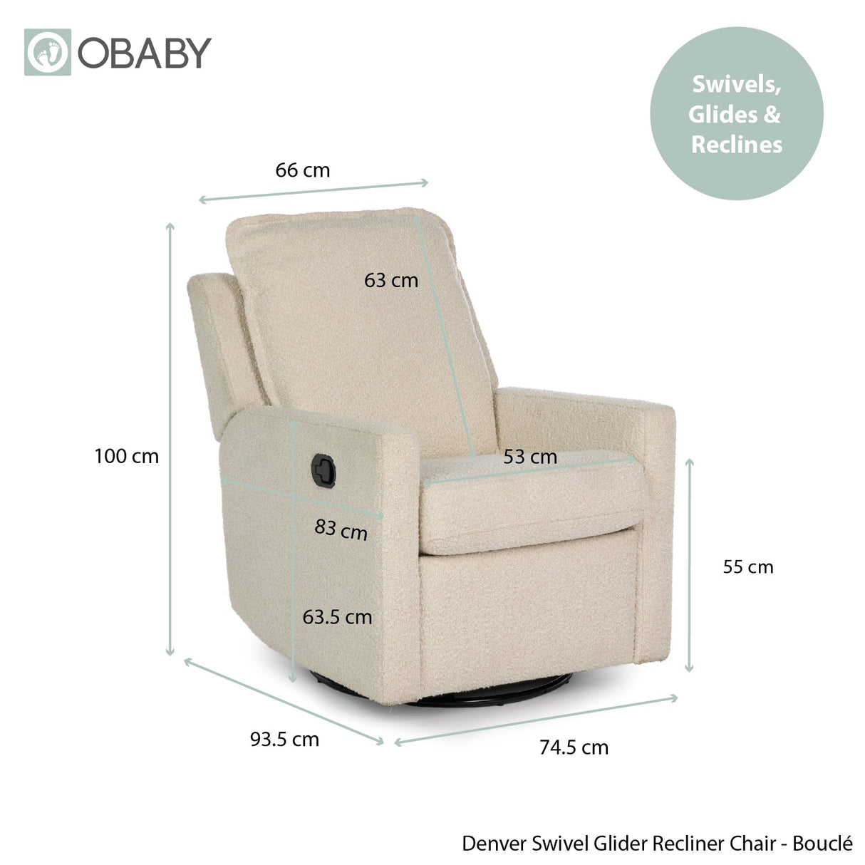 Obaby Denver Swivel Recliner Glider Nursing Chair - Bouclé