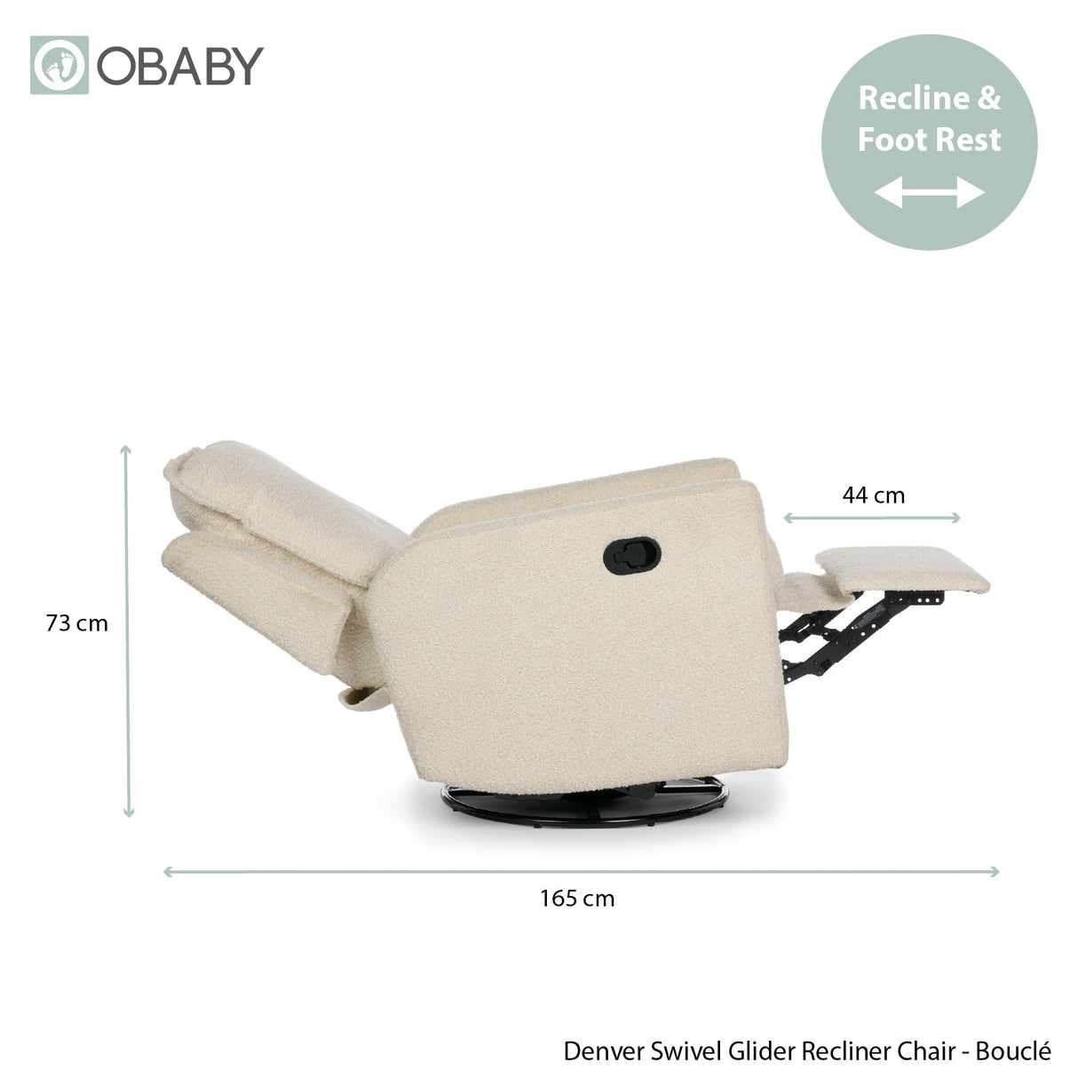 Obaby Denver Swivel Recliner Glider Nursing Chair - Bouclé