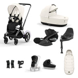 Cybex e-Priam Travel System with Accessories, Cloud T Car Seat & ISOFIX Base - Off White / Chrome Black Frame