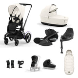 Cybex e-Priam Travel System with Accessories, Cloud T Car Seat & ISOFIX Base - Off White / Matt Black Frame