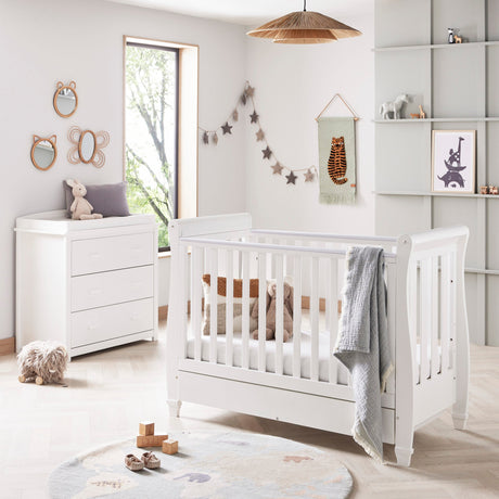 Babymore Eva 2 Piece Nursery Furniture Set with Cot Bed and Dresser - White