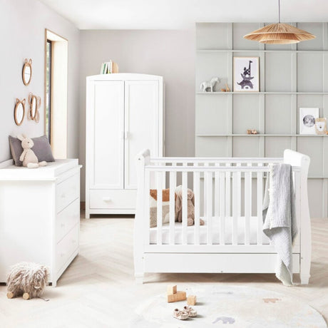 Babymore Eva 3 Piece Nursery Furniture Set with Cot Bed, Dresser and Wardrobe - White