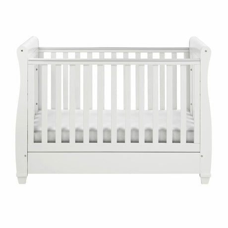 Babymore Eva Sleigh Drop Side Cot Bed with Under Drawer - White