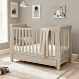 Babymore Eva Sleigh Drop Side Cot Bed with Under Drawer - Cashmere