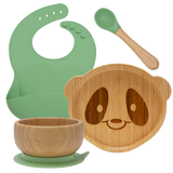 Bamboo Panda Weaning Set with Spoon, Bib & Bowl