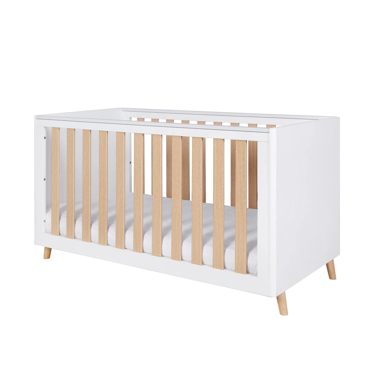 Tutti Bambini Fika 3 Piece Nursery Furniture Set with Cot Bed, Dresser & Wardrobe - White & Light Oak