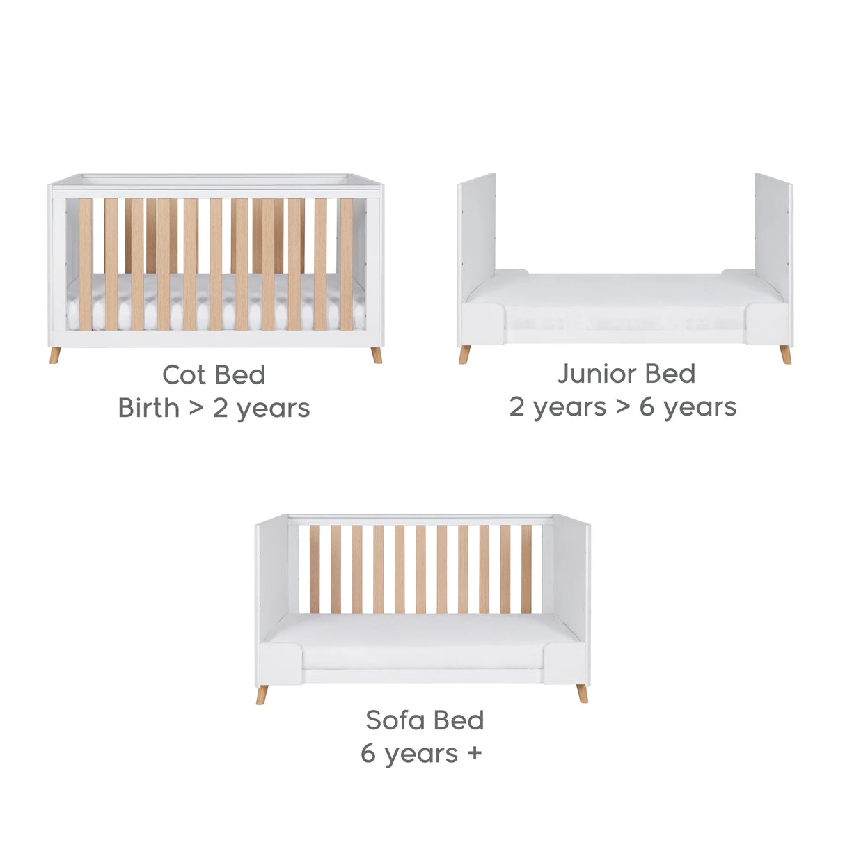 Tutti Bambini Fika 3 Piece Nursery Furniture Set with Cot Bed, Dresser & Wardrobe - White & Light Oak