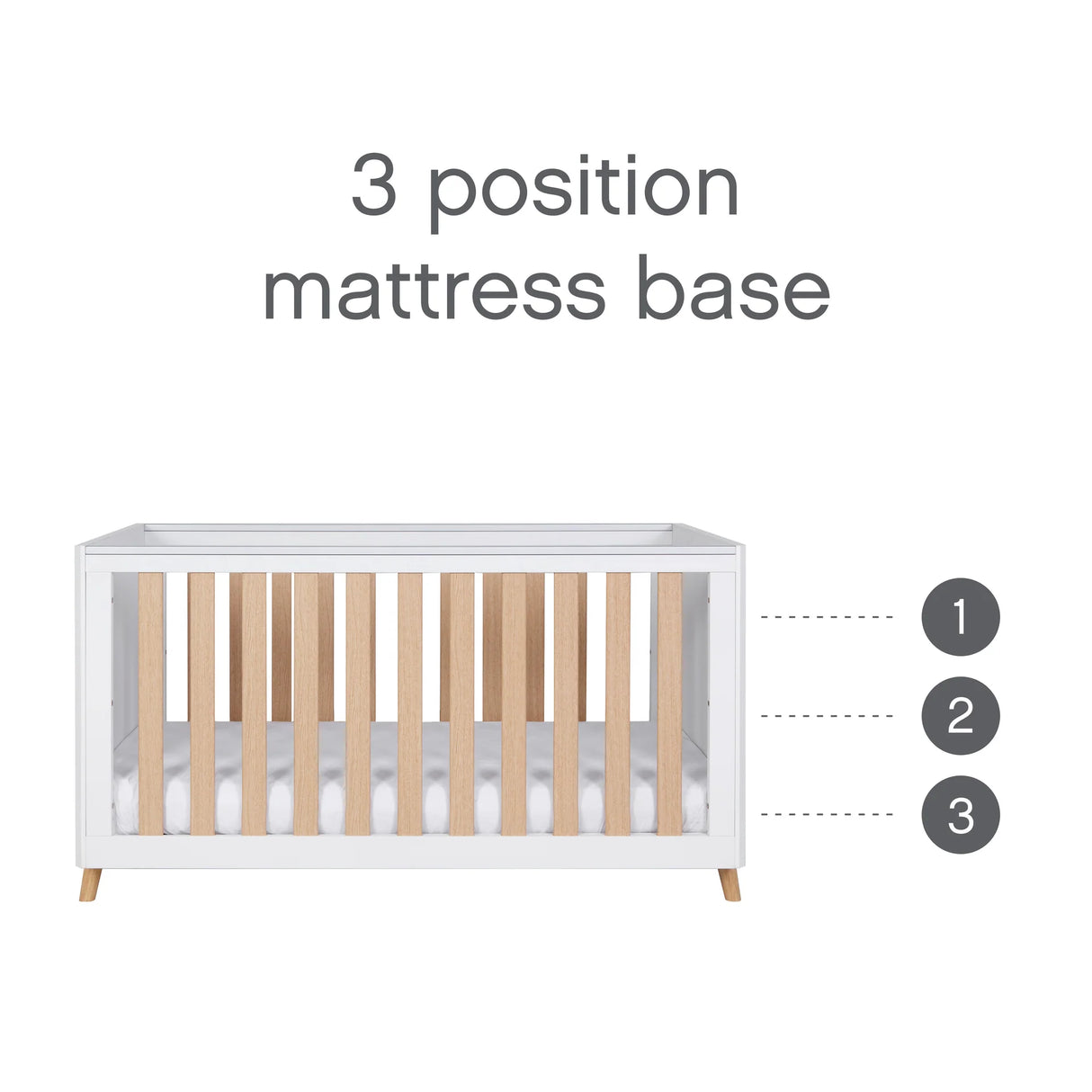 Tutti Bambini Fika 3 Piece Nursery Furniture Set with Cot Bed, Dresser & Wardrobe - White & Light Oak