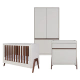 Tutti Bambini Fuori Mini 3 Piece Nursery Furniture Set with Cot Bed, Dresser & Wardrobe - White Sand / Warm Walnut