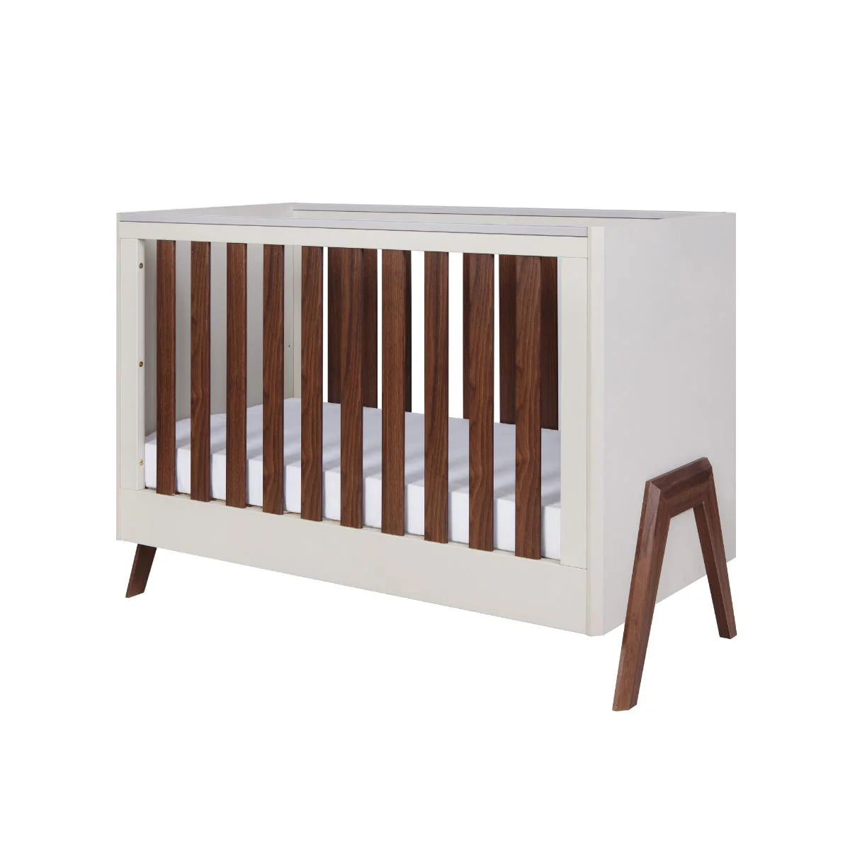 Tutti Bambini Fuori Mini 3 Piece Nursery Furniture Set with Cot Bed, Dresser & Wardrobe - White Sand / Warm Walnut