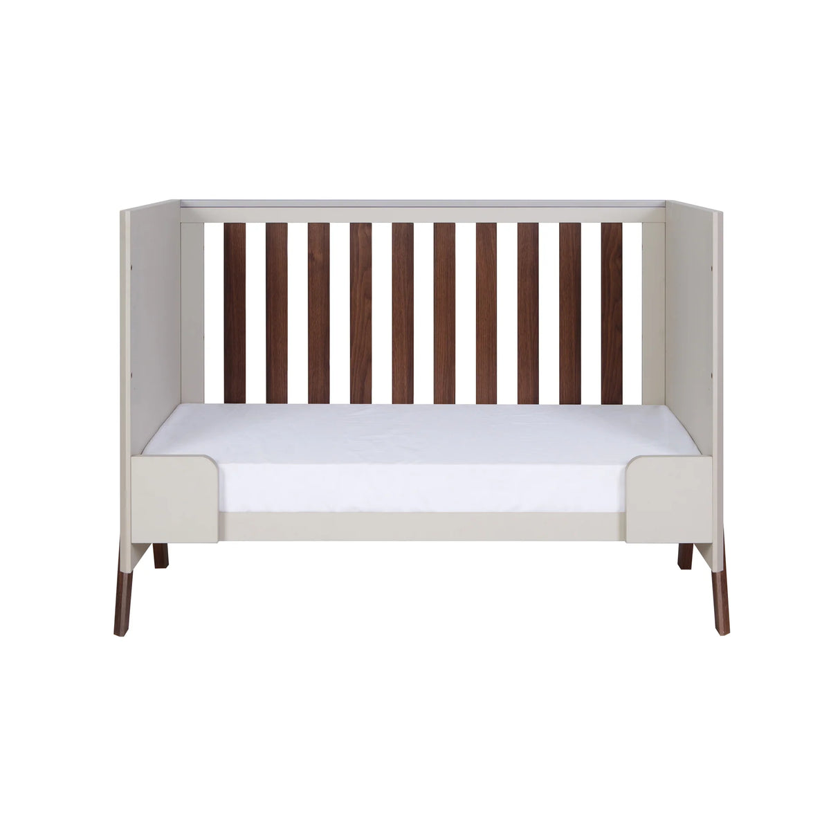 Tutti Bambini Fuori Mini 3 Piece Nursery Furniture Set with Cot Bed, Dresser & Wardrobe - White Sand / Warm Walnut