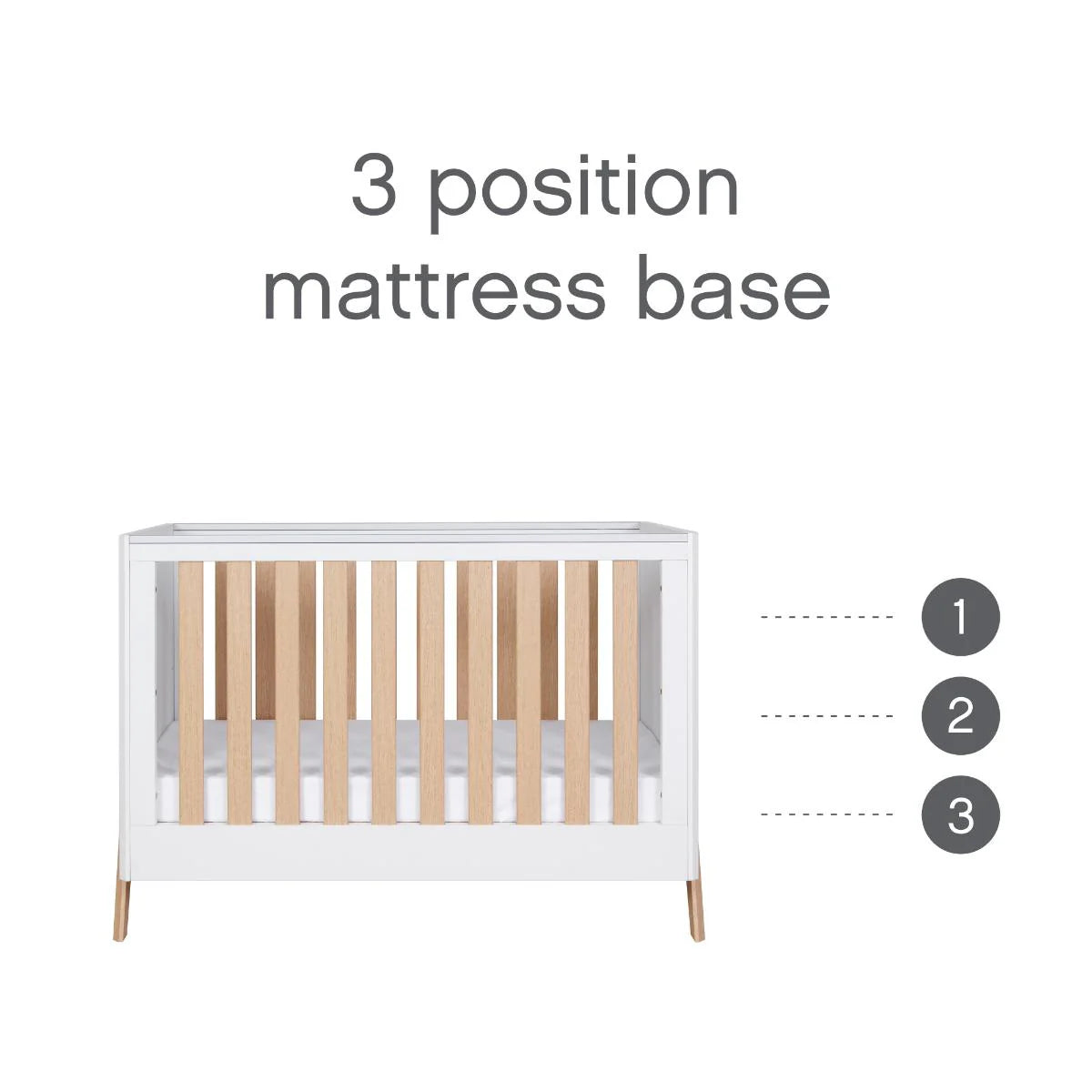 Tutti Bambini Fuori Mini 3 Piece Nursery Furniture Set with Cot Bed, Dresser & Wardrobe - White / Light Oak