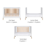 Tutti Bambini Fuori Mini 3 Piece Nursery Furniture Set with Cot Bed, Dresser & Wardrobe - White / Light Oak