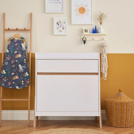 Tutti Bambini Fuori Mini 2 Piece Nursery Furniture Set with Cot Bed & Dresser - White / Light Oak
