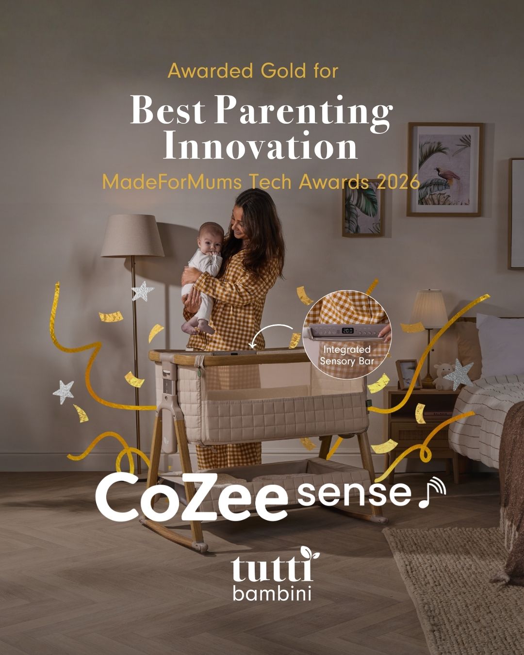 Tutti Bambini Cozee Sense Bedside Crib - Soft Walnut & Cocoa