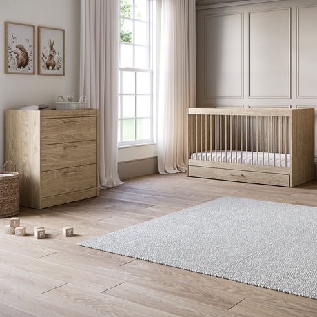Silver Cross Geneva 2 Piece Nursery Furniture Set with Cot Bed, Under Drawer and Dresser