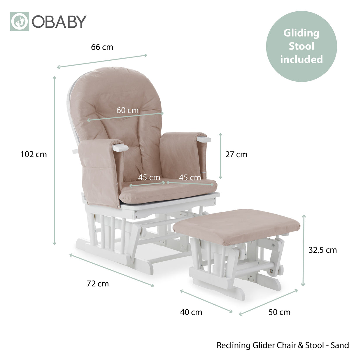 Obaby Reclining Glider Chair & Stool - Sand