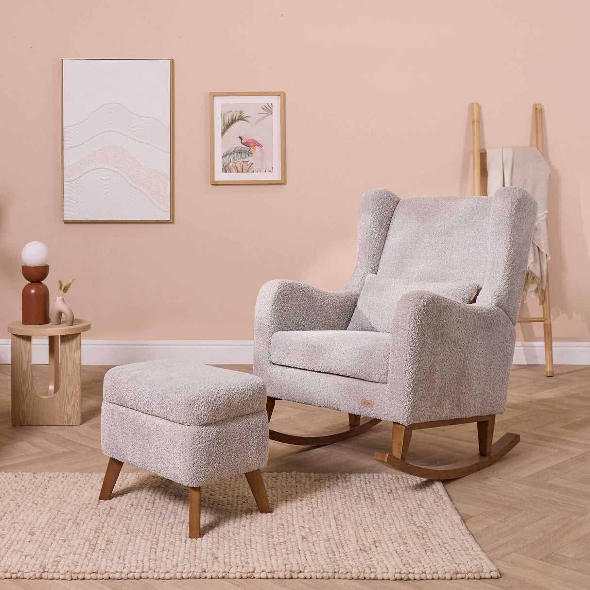 Tutti Bambini Harper Wingback Rocking Chair & Footstool - Teddy Cloud