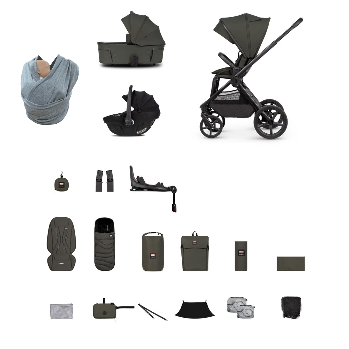 Hunter x Venicci Special Edition Upline 3 Travel System | Luxury Bundle 4 in 1 - Dark Olive