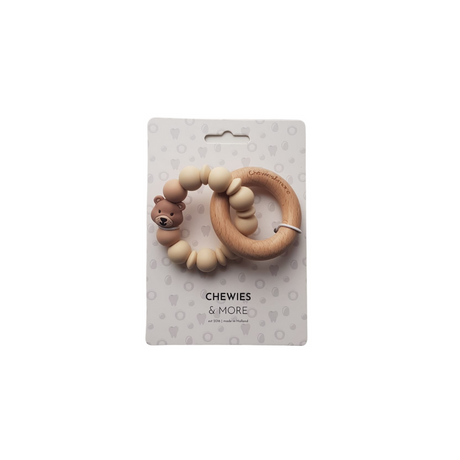 Chewies Wooden & Silicone Bear Teething Ring - Navaho Cream
