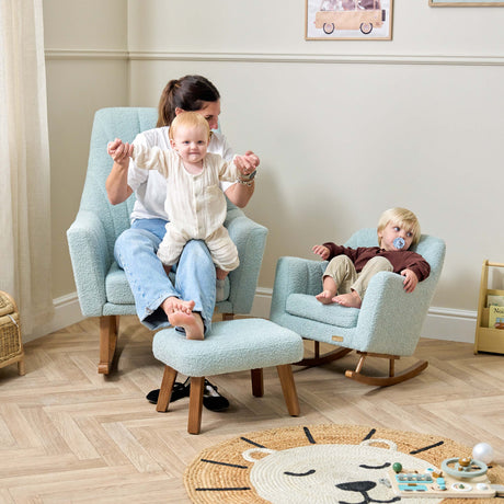 Tutti Bambini Jonah Luxe Rocking Chair and Foot Stool - Boucle Ocean Stone