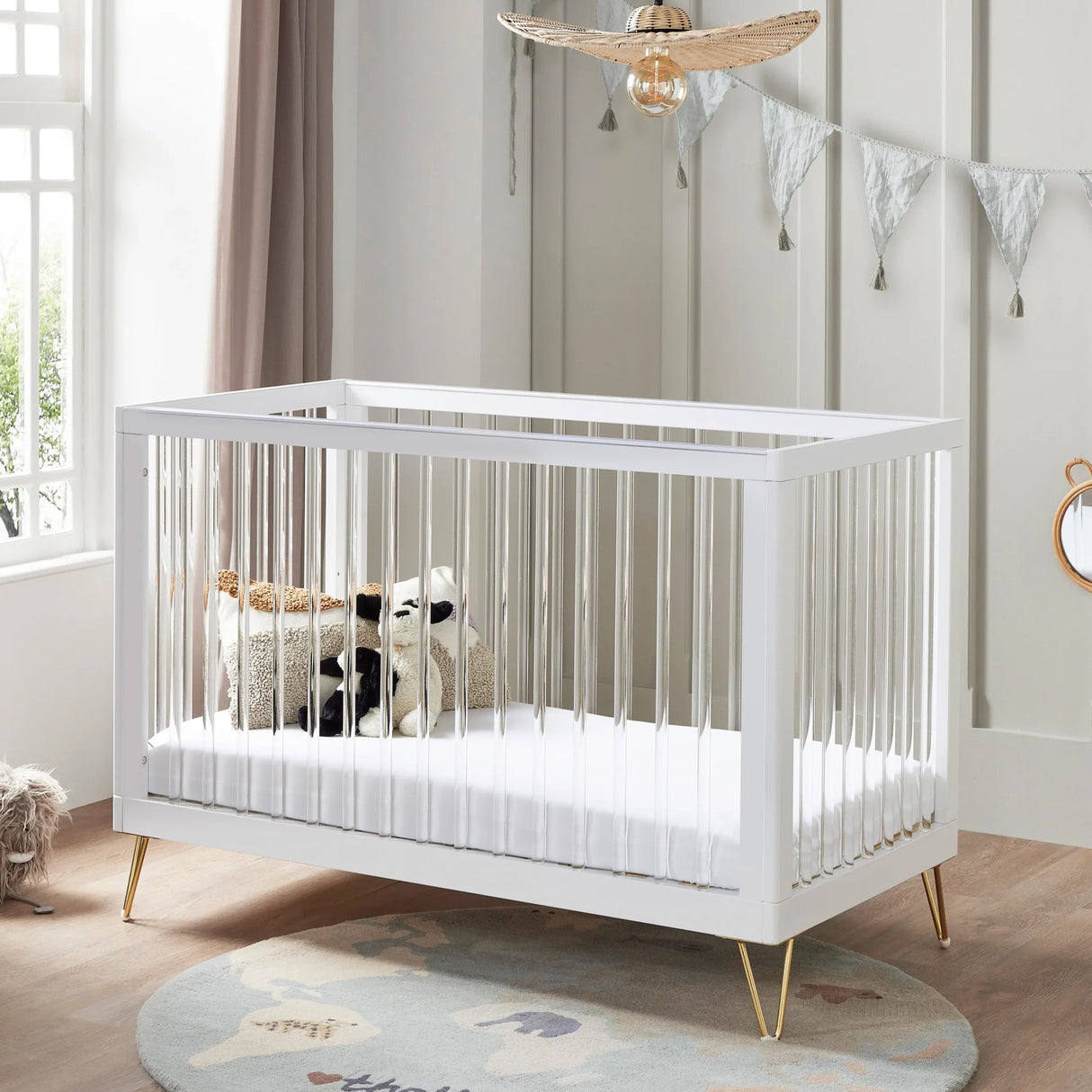 Babymore Kimi Acrylic 3 Piece Nursery Furniture Set with Cot Bed, Dresser and Wardrobe