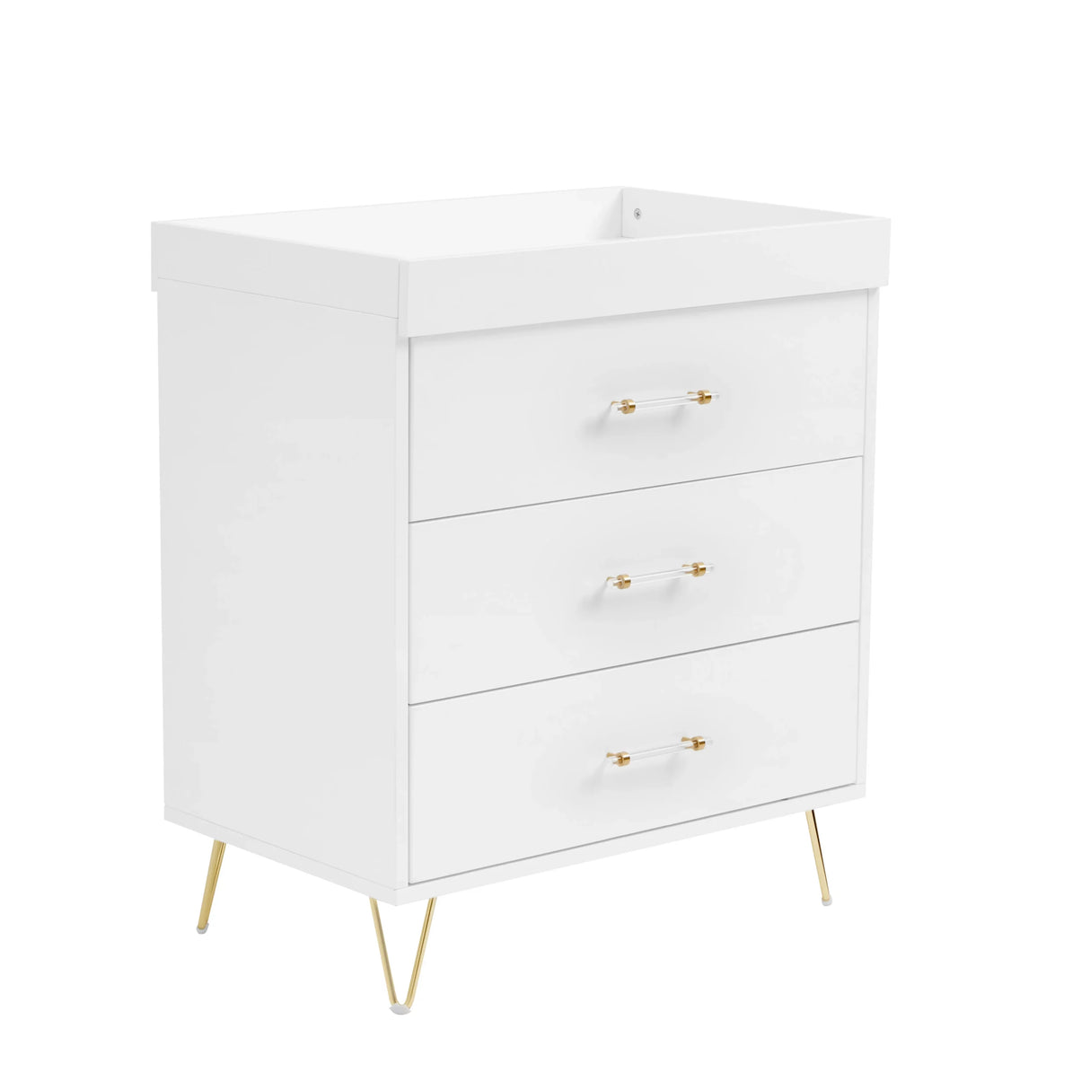 Babymore Kimi Acrylic 3 Piece Nursery Furniture Set with Cot Bed, Dresser and Wardrobe