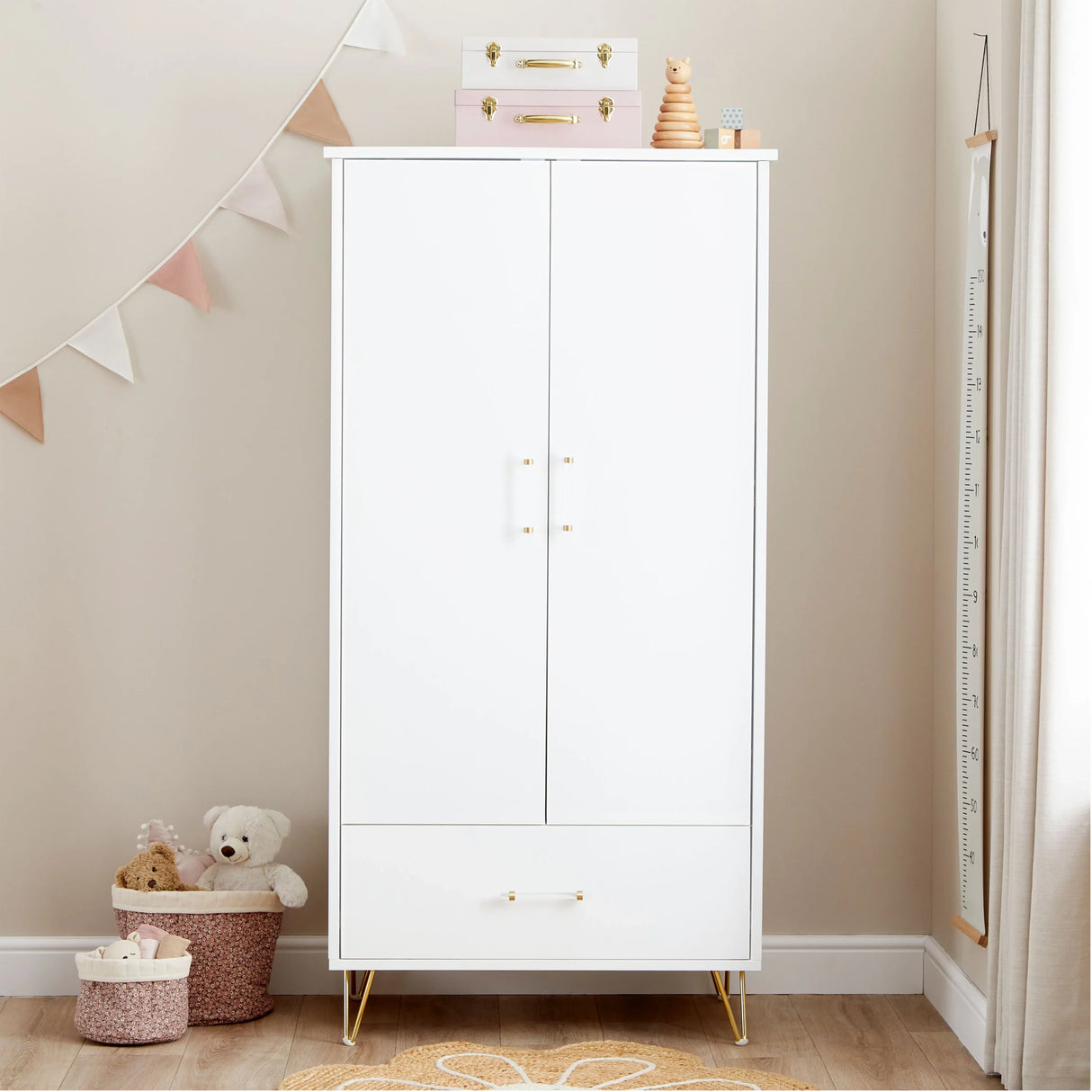 Babymore Kimi Acrylic 3 Piece Nursery Furniture Set with Cot Bed, Dresser and Wardrobe