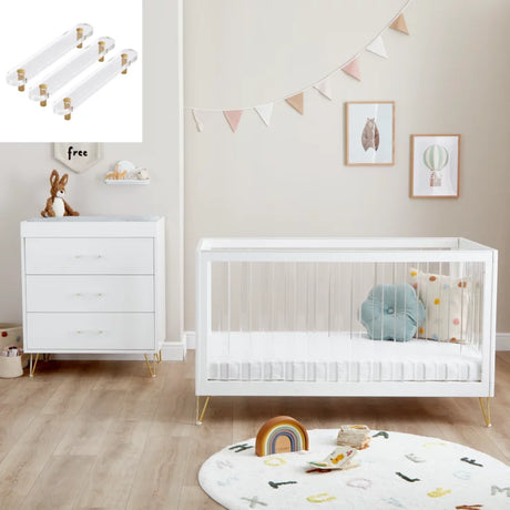 Babymore Kimi XL 3 Piece Nursery Furniture Set with Cot Bed, Dresser & Wardrobe - Acrylic