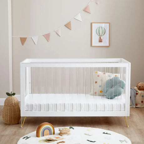 Babymore Kimi XL 3 Piece Nursery Furniture Set with Cot Bed, Dresser & Wardrobe - Acrylic