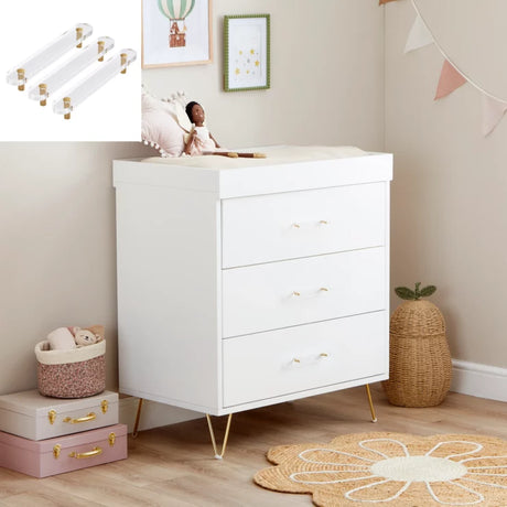 Babymore Kimi XL 3 Piece Nursery Furniture Set with Cot Bed, Dresser & Wardrobe - Acrylic