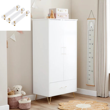 Babymore Kimi XL 3 Piece Nursery Furniture Set with Cot Bed, Dresser & Wardrobe - Acrylic