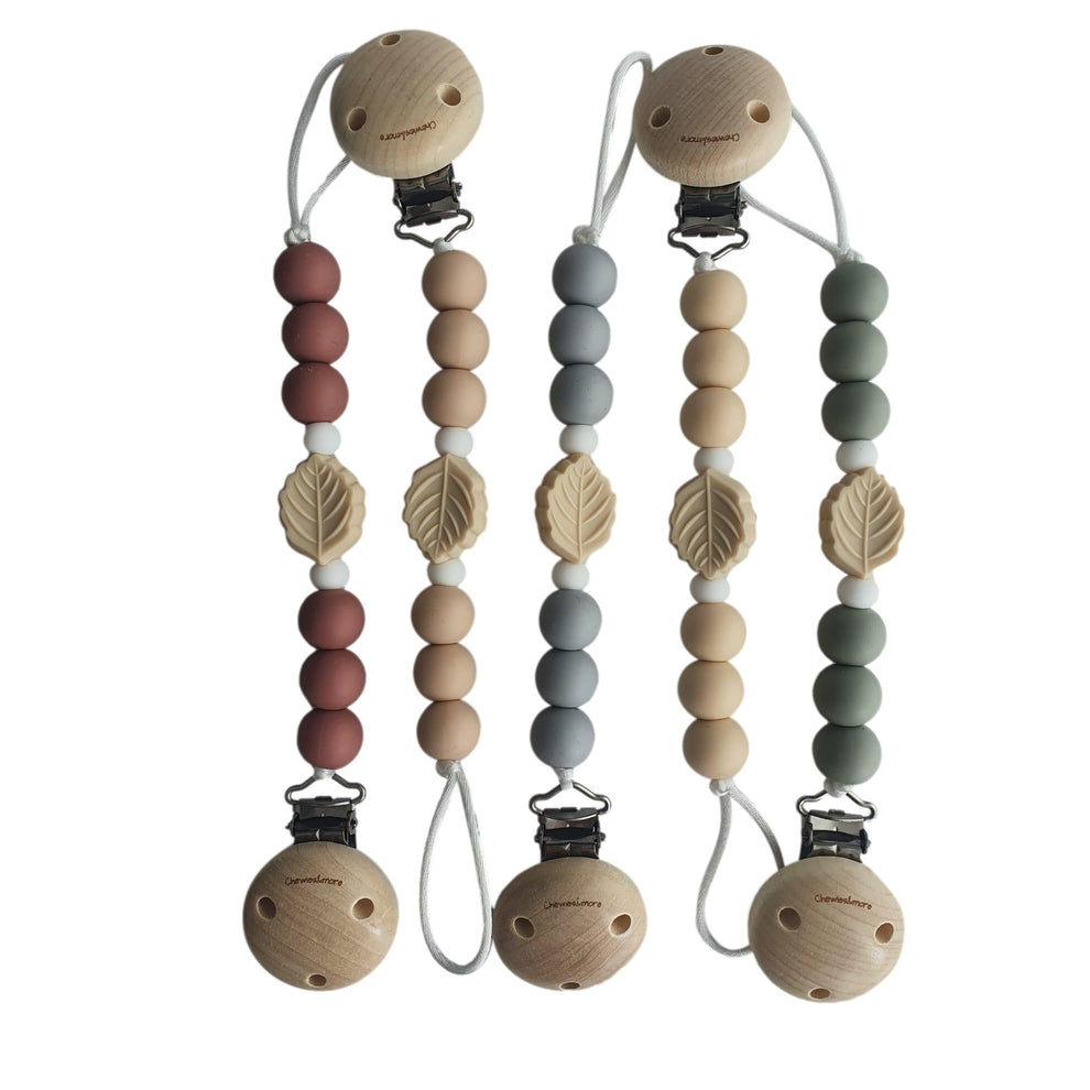 Chewies Silicone Leaf Pacifier Teething Clip - Pale Pink/Beige