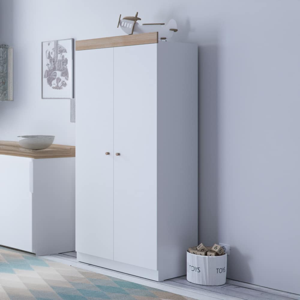 Little Acorns Burlington Double Nursery Wardrobe – White / Oak