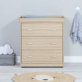 Babymore Luno 3 Piece Nursery Furniture Set with Cot Bed, Under Drawer, Dresser and Wardrobe - Oak