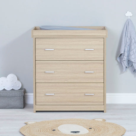 Babymore Luno 2 Piece Nursery Furniture Set with Cot Bed & Dresser - Oak