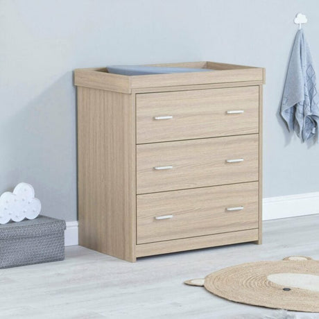 Babymore Luno 2 Piece Nursery Furniture Set with Cot Bed, Under Drawer and Dresser - Oak