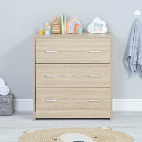 Babymore Luno 2 Piece Nursery Furniture Set with Cot Bed, Under Drawer and Dresser - Oak