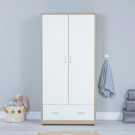 Babymore Luno 3 Piece Nursery Furniture Set with Cot Bed, Dresser and Wardrobe - Oak White