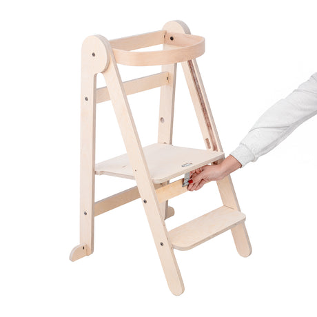 MamaToyz Folding Learning Tower - Natural Beech Wood Montessori Child Safety Platform
