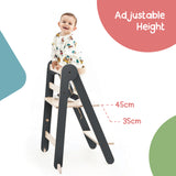 MamaToyz Folding Learning Tower Natural Beech Wood Montessori Child Safety Platform - Dark Grey / Natural