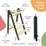 MamaToyz Folding Learning Tower Natural Beech Wood Montessori Child Safety Platform - Dark Grey / Natural