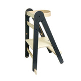 MamaToyz Folding Learning Tower Natural Beech Wood Montessori Child Safety Platform - Dark Grey / Natural