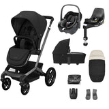 Maxi Cosi Fame Complete Travel System Bundle With Accessories, Pebble 360 Car Seat and ISOFIX Base - Twillic Black