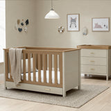 Babymore Mira 2 Piece Nursery Furniture Set with Cot Bed, Under Drawer and Dresser - Cashmere / Warm Oak