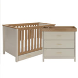 Babymore Mira 2 Piece Nursery Furniture Set with Cot Bed, Under Drawer and Dresser - Cashmere / Warm Oak