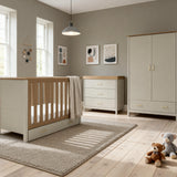 Babymore Mira 3 Piece Nursery Furniture Set with Cot Bed, Under Drawer, Dresser and Wardrobe - Cashmere / Warm Oak