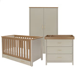 Babymore Mira 3 Piece Nursery Furniture Set with Cot Bed, Under Drawer, Dresser and Wardrobe - Cashmere / Warm Oak