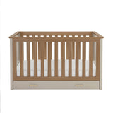 Babymore Mira 2 Piece Nursery Furniture Set with Cot Bed, Under Drawer and Dresser - Cashmere / Warm Oak