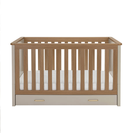 Babymore Mira Cot Bed with Underdrawer - Cashmere / Warm Oak